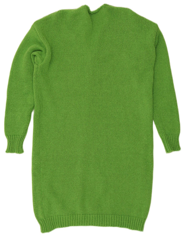 Vintage Womens Longline Open Cardigan Sweater UK 14 Medium Green Polyester