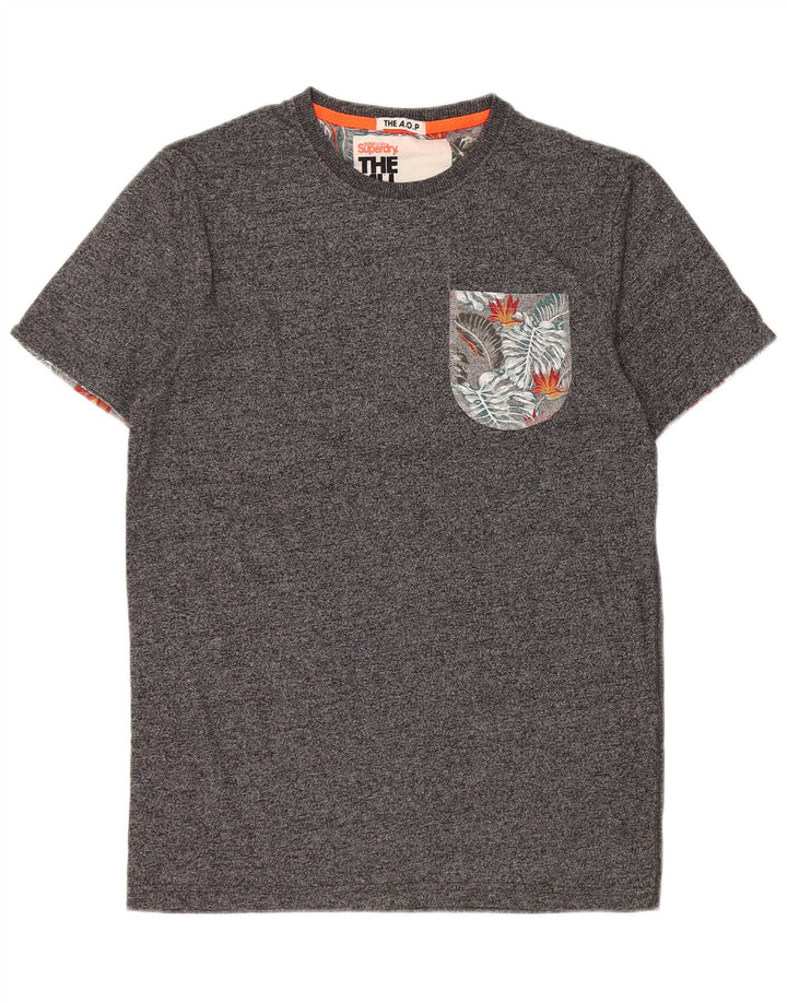 Superdry T-shirt top til mænd, lille grå flækket bomuld