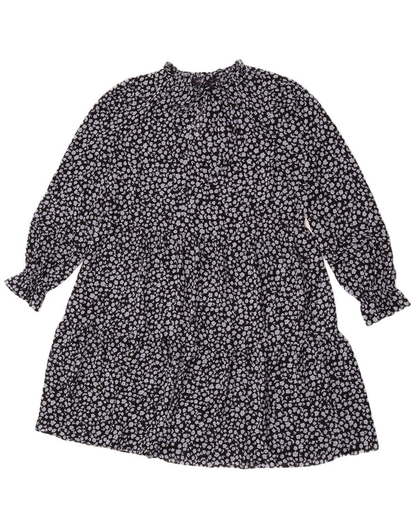 Marks & Spencer Womens See Through Tiered Dress UK 8 Small Black Floral