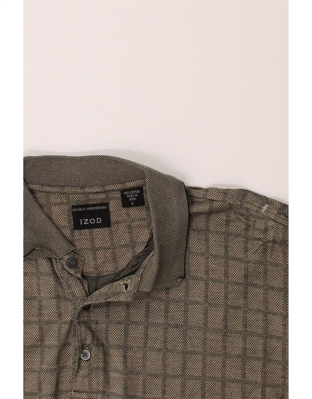 IZOD Mens Polo Shirt Large Beige Check Cotton Vintage Izod and Second-Hand Izod from Messina Hembry 