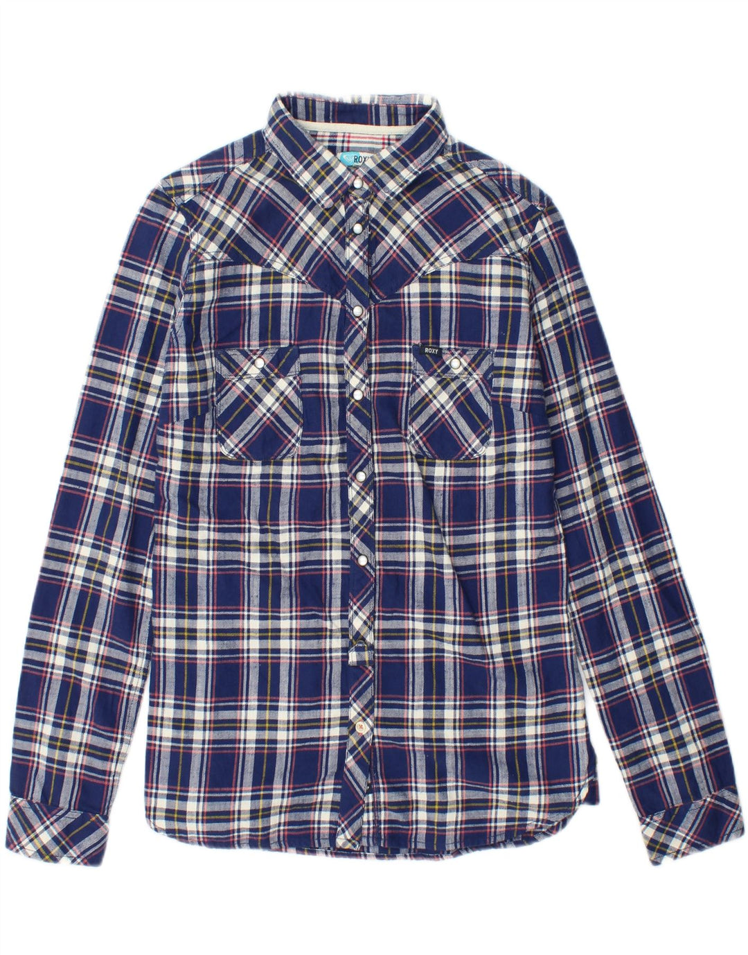 ROXY Womens Flannel Shirt UK 12 Medium Blue Check Cotton