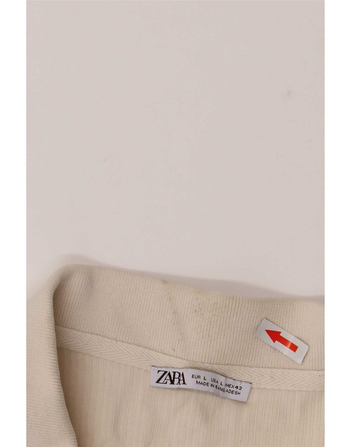 Zara Herre Polo Shirt Large Off White Bomuld