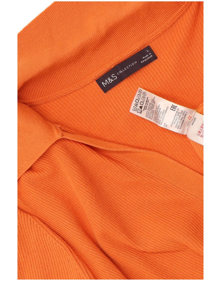 Marks & Spencer Dame Polo Shirt UK 16 Stor Orange Bomuld