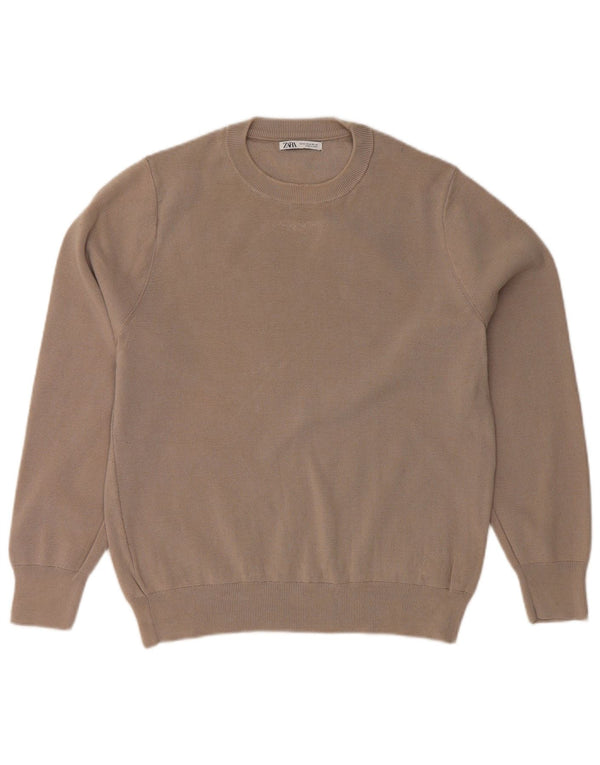 ZARA sweater med rund hals til kvinder UK 14 mellemgrå bomuld