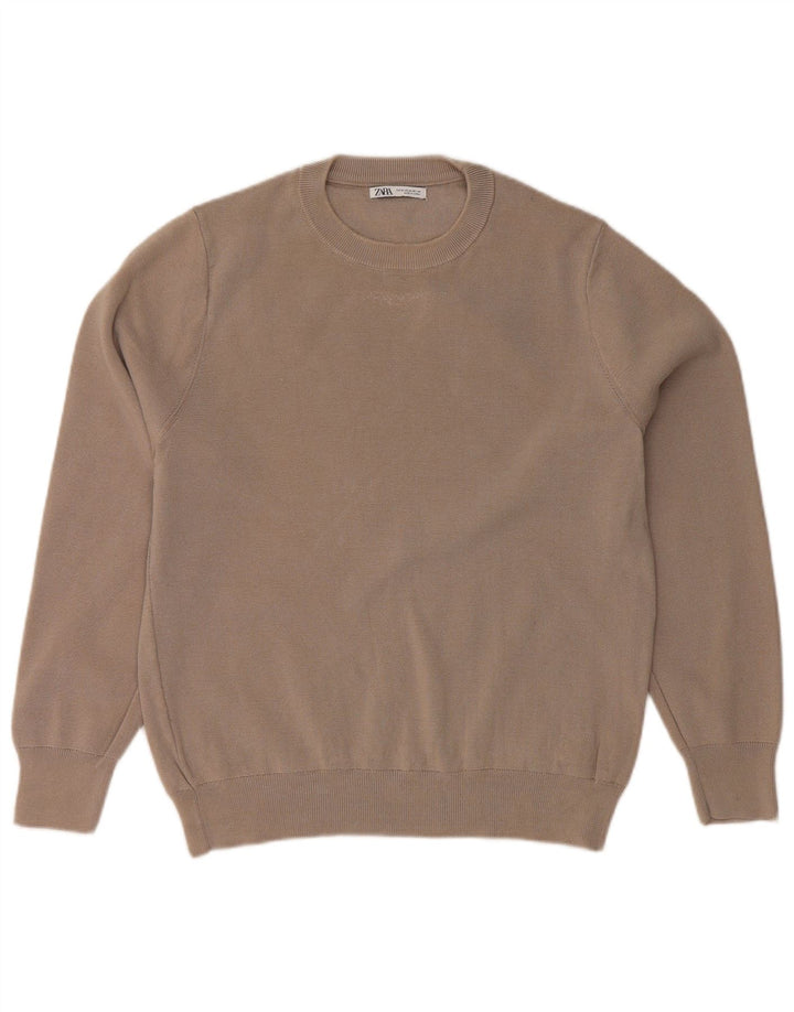 ZARA sweater med rund hals til kvinder UK 14 mellemgrå bomuld