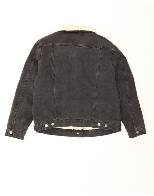 Topshop Dame Denim Sherpa Jacket UK 12 Medium Grey Bomuld