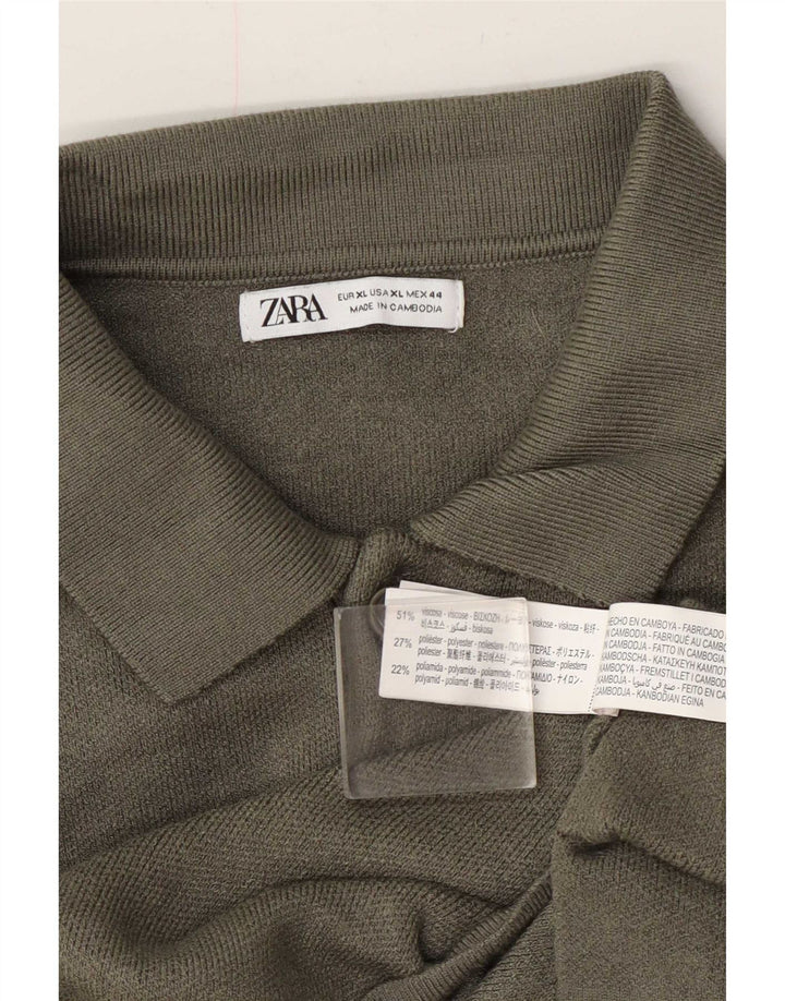 Zara Herre Polo Neck Jumper Sweater XL Khaki Viscose