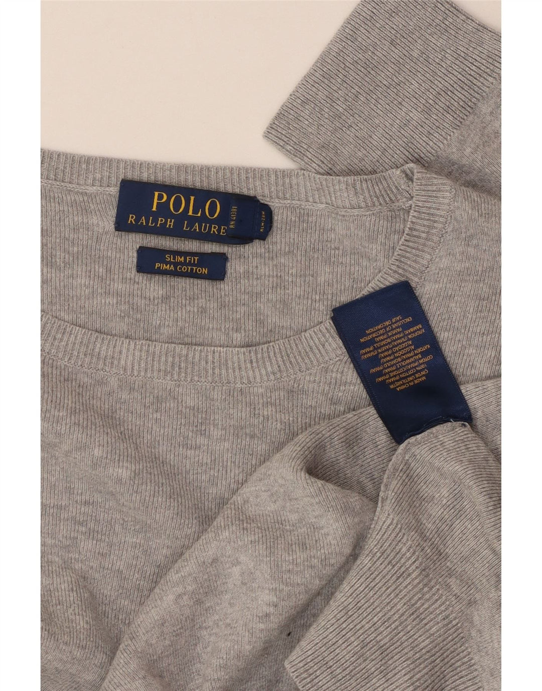 POLO RALPH LAUREN Herre Slim Fit Boat Neck Jumper Sweater Medium Grå