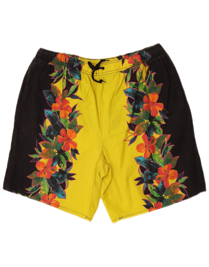 Vintage herre grafiske badeshorts store gule blomster polyester