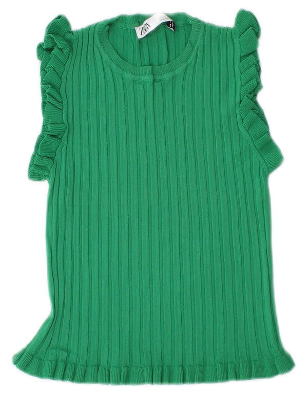 Zara Womens Crop T-Shirt Top UK 12 Medium Green