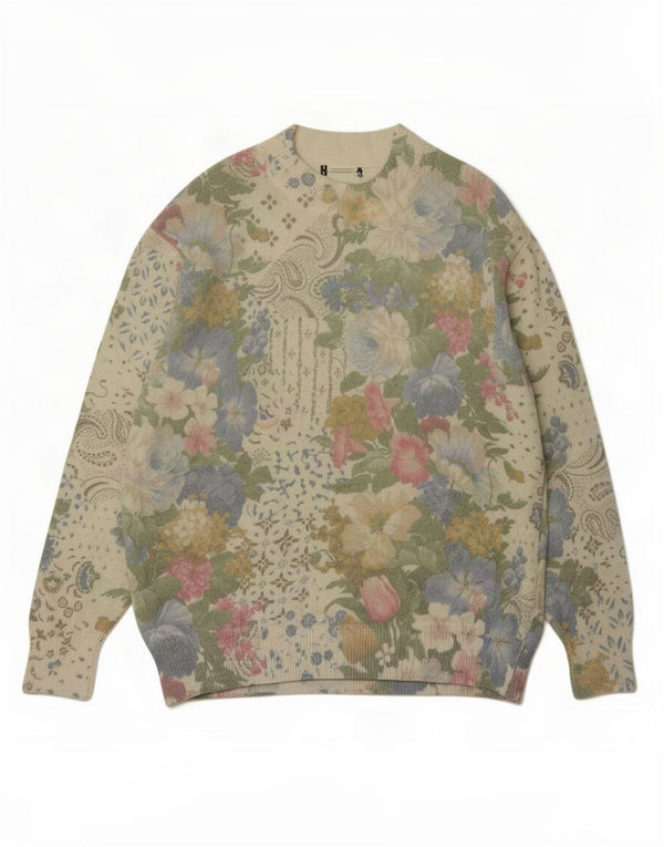 Vintage Dame Turtle Neck Jumper Sweater UK 16 Large Green Floral
