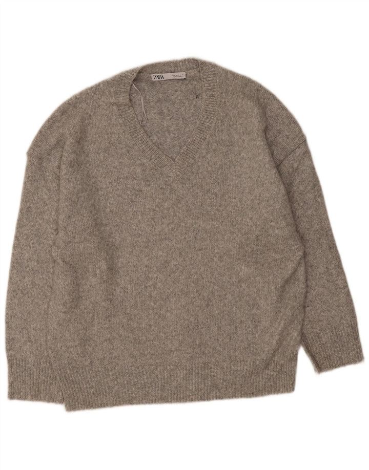 Zara Herre V-hals sweater lille grå akryl