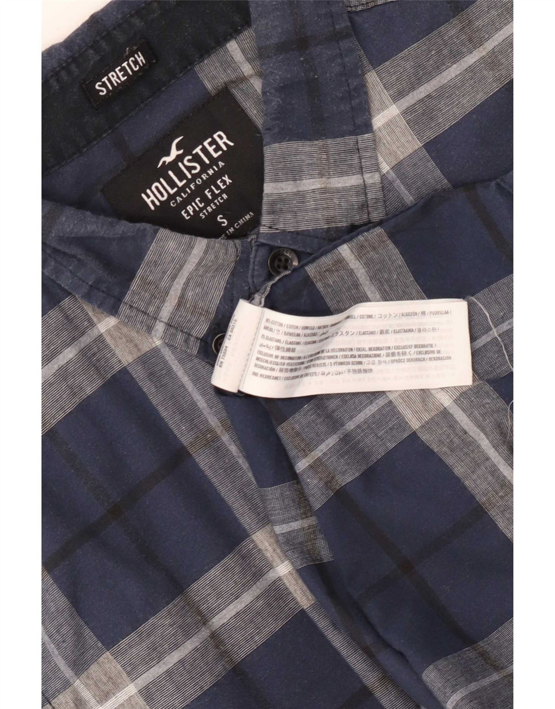 Hollister Stretch-skjorte til mænd, lille marineblå plaid bomuld