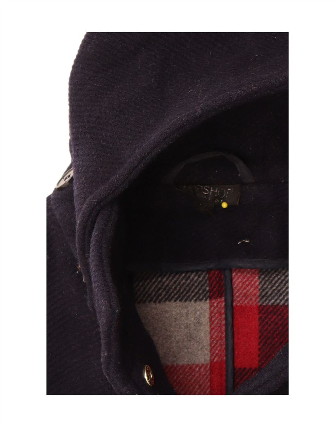 Topshop Dame Hooded Duffel Coat UK 10 Small Navy Blue Wool