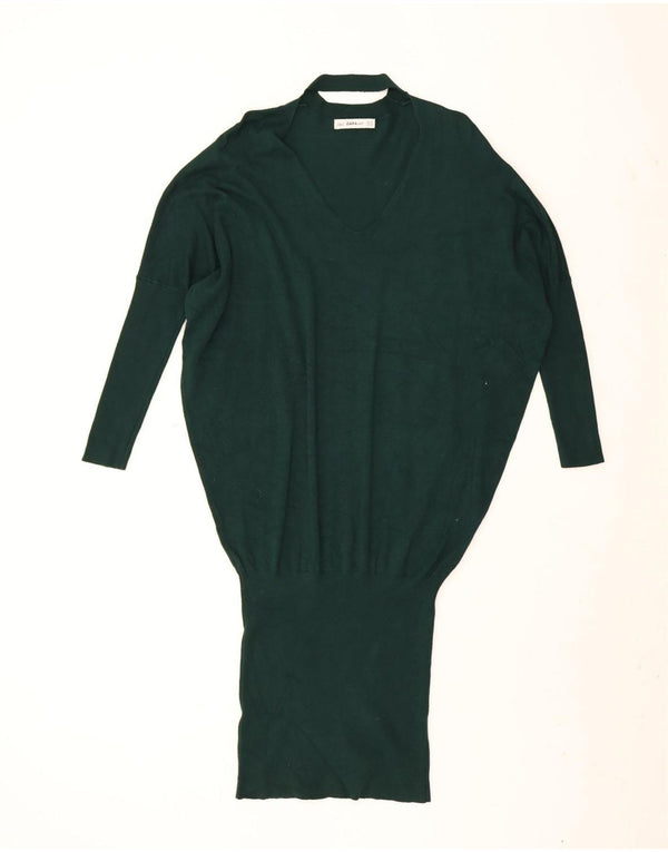 Zara Womens Oversized Drop Waist Dress UK 10 Small Green Viscose