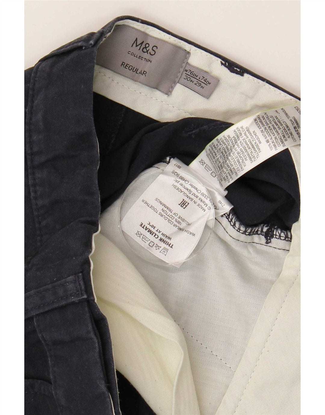 Marks & Spencer Herre Regular Fit Chinobukser W30 L29 Marineblå Bomuld