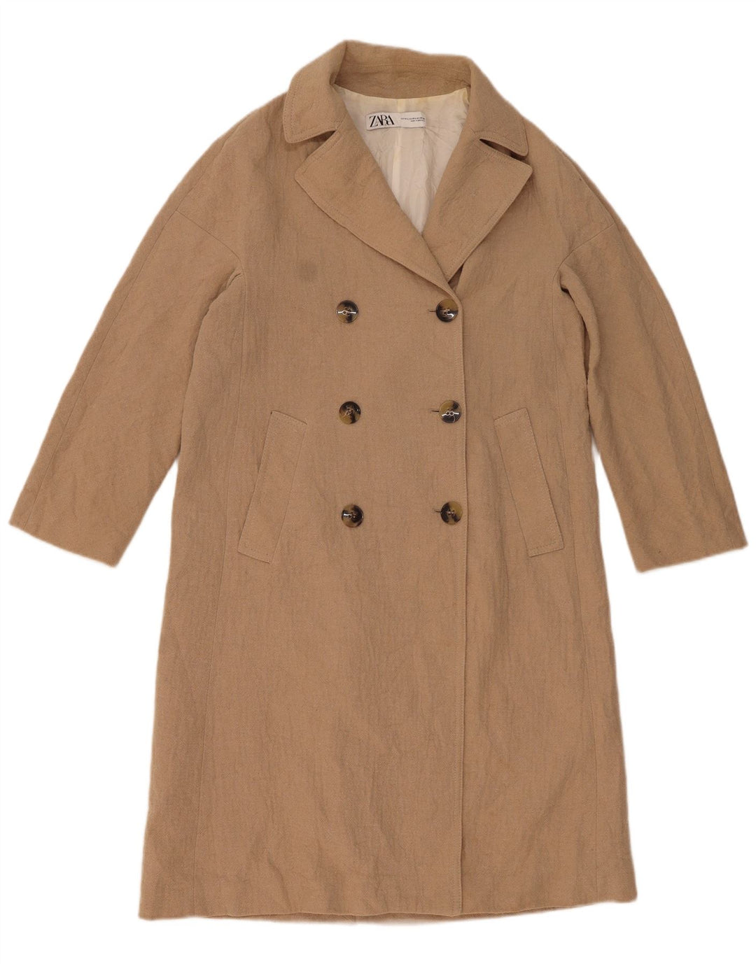 ZARA Dobbeltradet frakke til kvinder UK 14 Medium Beige Bomuld