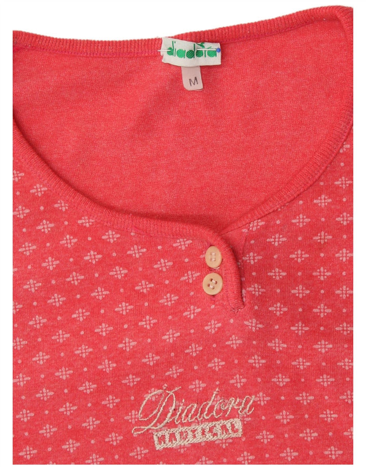 DIADORA T-shirt top til kvinder UK 14 Medium Pink geometrisk bomuld