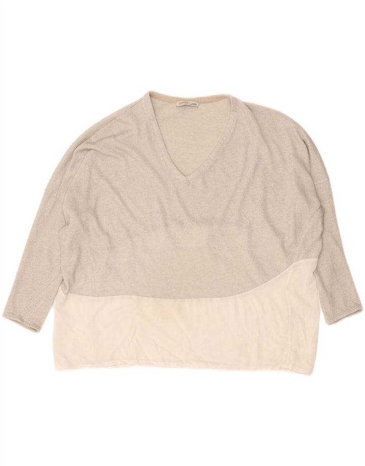 Zara Dame Oversized V-hals sweater UK 16 Stor Grå Colourblock