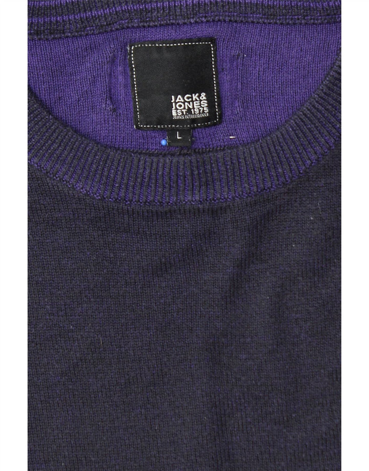 JACK & JONES Mens Crew Neck Jumper Sweater Large Navy Blue Colourblock