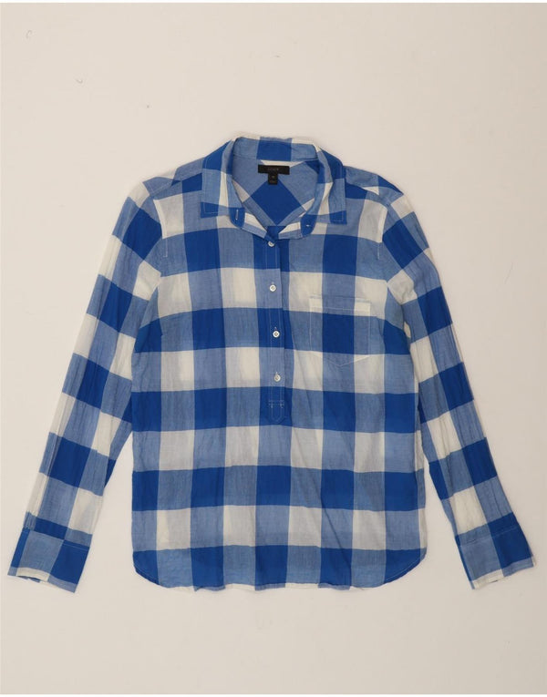 J. Crew Womens Pullover Shirt US 10 Large Blue Gingham Cotton
