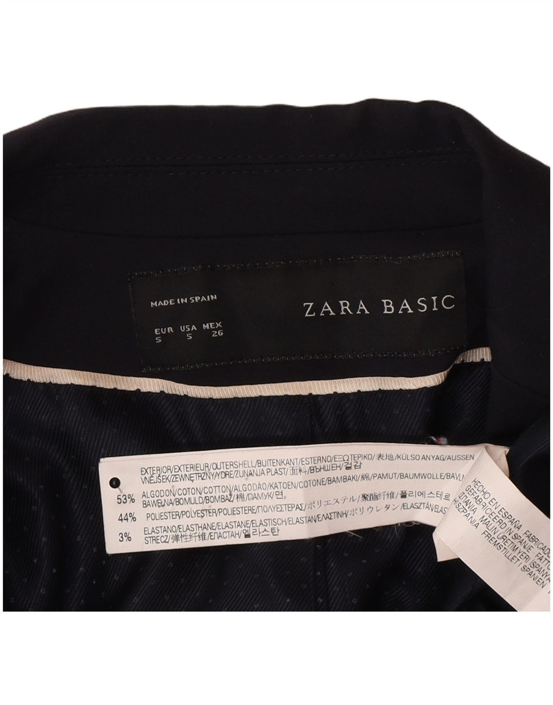 Zara Dame 1 Knap Blazer Jacket UK 10 Small Navy Blue Bomuld