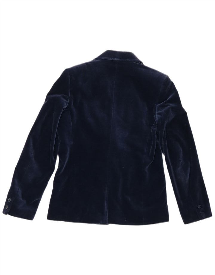 Jaeger Dame 2 Button Velvet Blazer Jacket UK 8 Small Navy Blue Bomuld