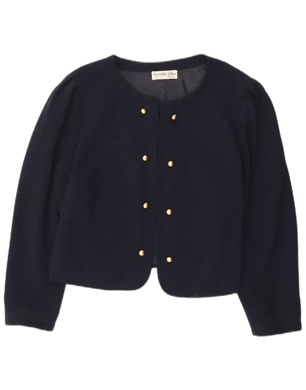 Vintage Womens Open Bolero Jacket UK 18 XL Navy Blue Polyester