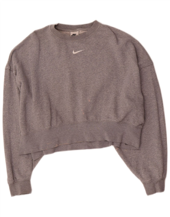 Nike Womens Crop Oversized Sweatshirt Jumper UK 6 XS Grå Bomuld