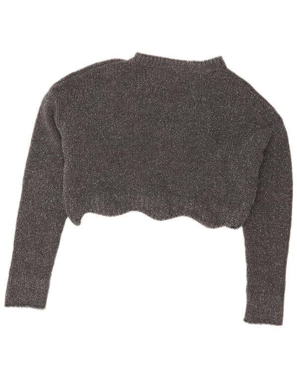 Zara Womens Crop Boat Neck Jumper Sweater UK 10 Small Grey Flecked