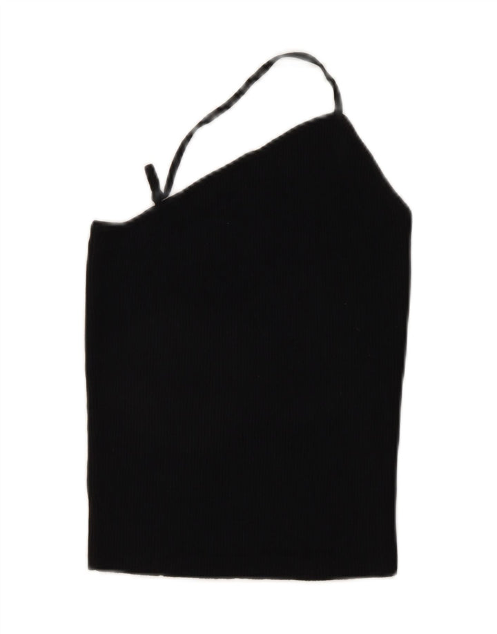 Zara Womens Crop Off Shoulder Top UK 8 Small Black Viscose