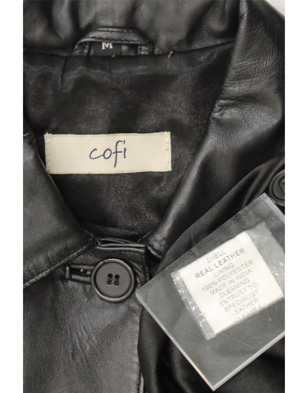 COFI Womens Leather Coat UK 14 Medium Black Leather Vintage Cofi and Second-Hand Cofi from Messina Hembry 