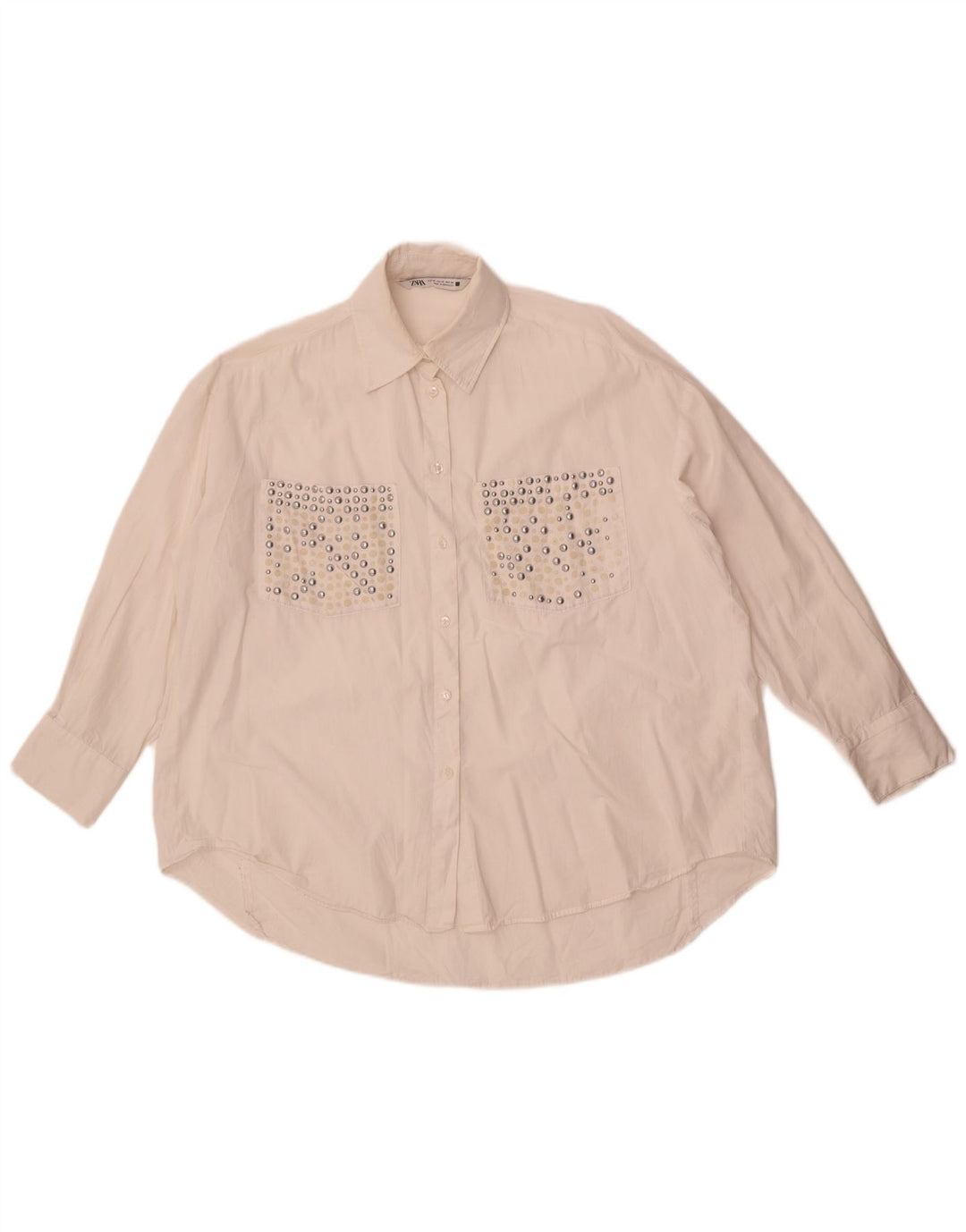 Zara Oversized skjortebluse til kvinder UK 6 XS Hvid