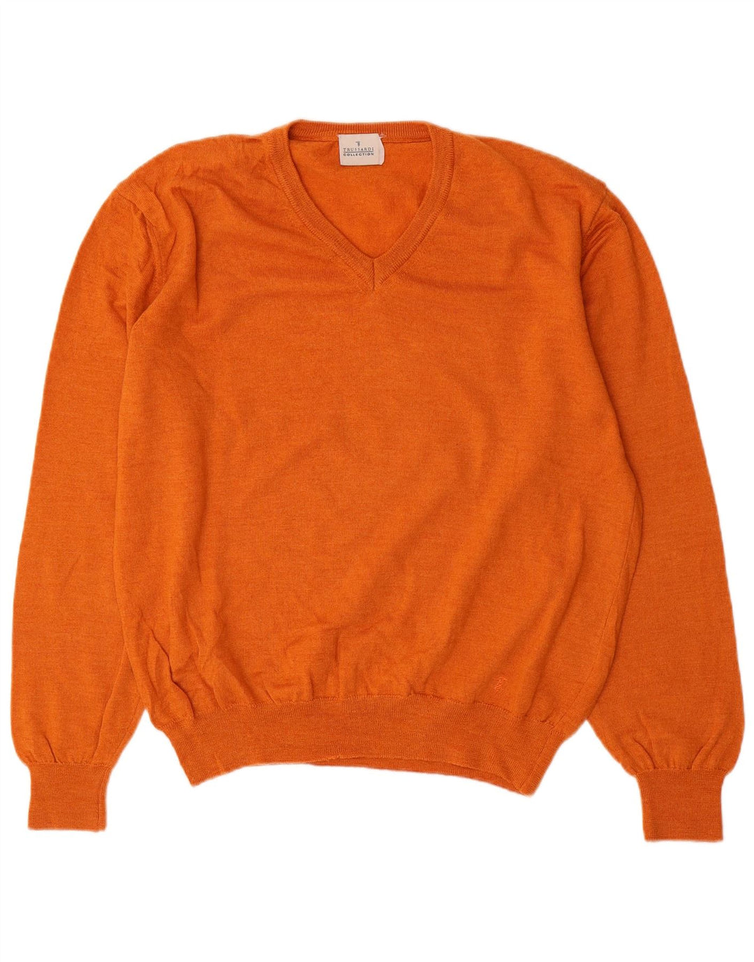 TRUSSARDI Dame V-hals sweater UK 20 2XL Orange Uld