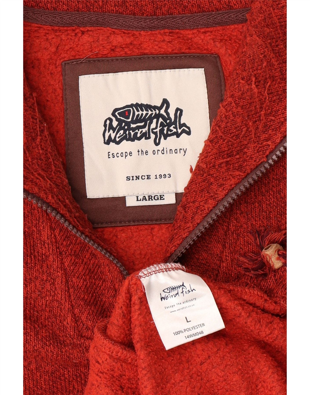 Weird Fish Herre Zip Neck Sweatshirt Jumper Large Rød Flecked Polyester