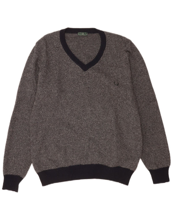 Fred Perry Herre V-hals sweater Stor marineblå plettet uld