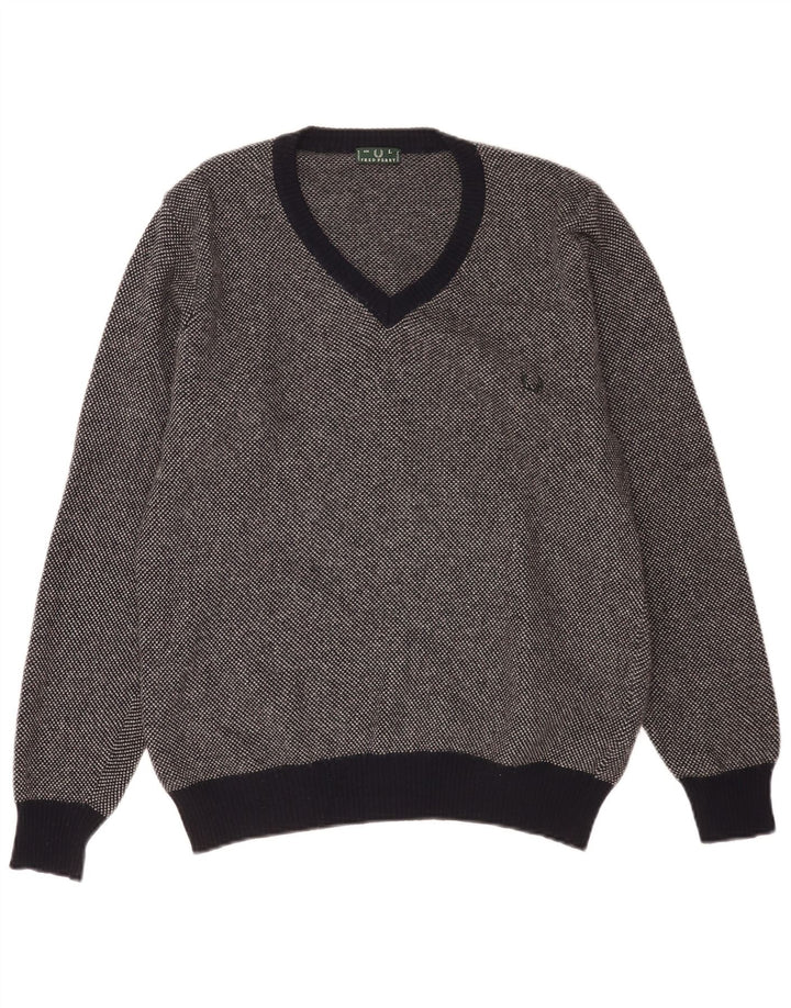 Fred Perry Herre V-hals sweater Stor marineblå plettet uld