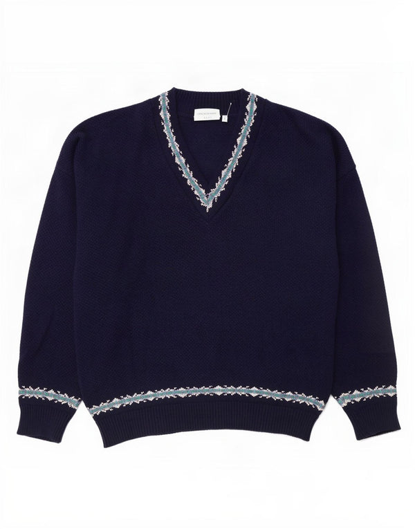 Bentley Dame V-hals sweater UK 16 Large Navy Blue Fair Isle