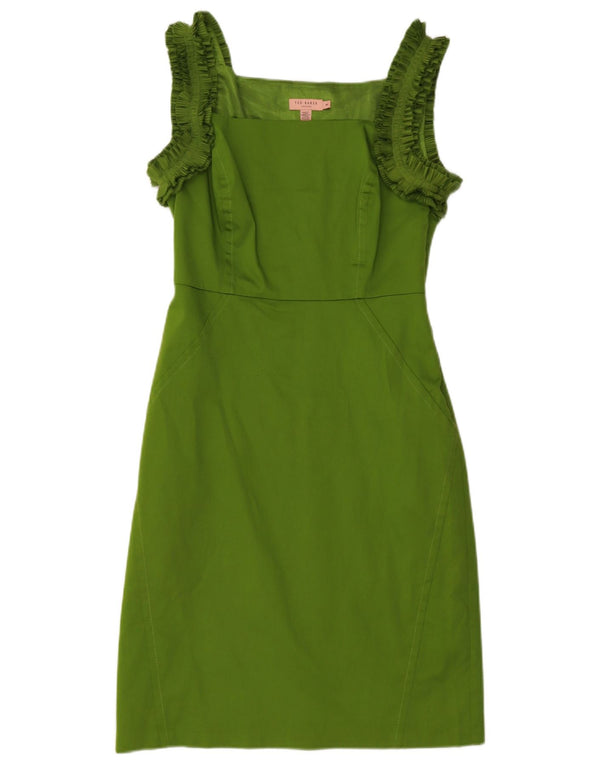 Ted Baker Dame Flæse Ærmeløs Skede Kjole Størrelse 3 Medium Grøn Bomuld