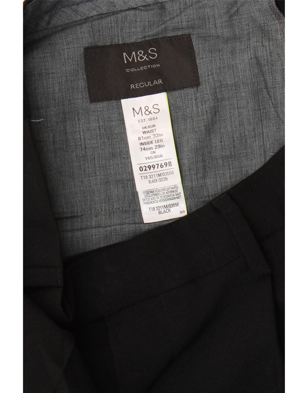 Marks & Spencer Herre Pegged Suit Bukser W32 L29 Sort Polyester