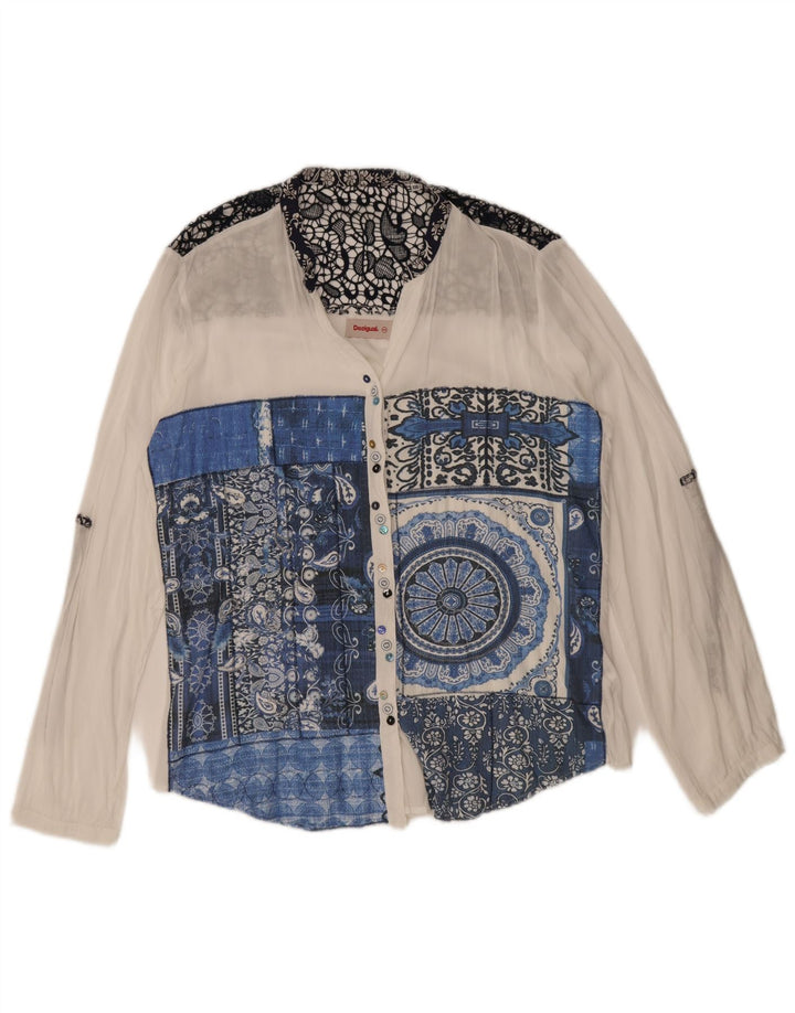 Desigual skjortebluse til kvinder UK 20 2XL Hvid Patchwork Viscose