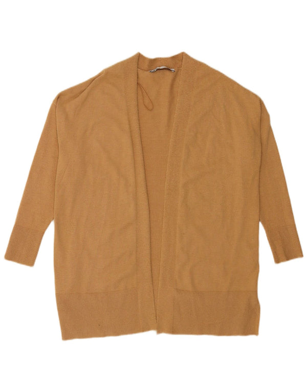 Zara Dame 3/4 ærmet åben cardigan sweater UK 10 Small Beige Viscose