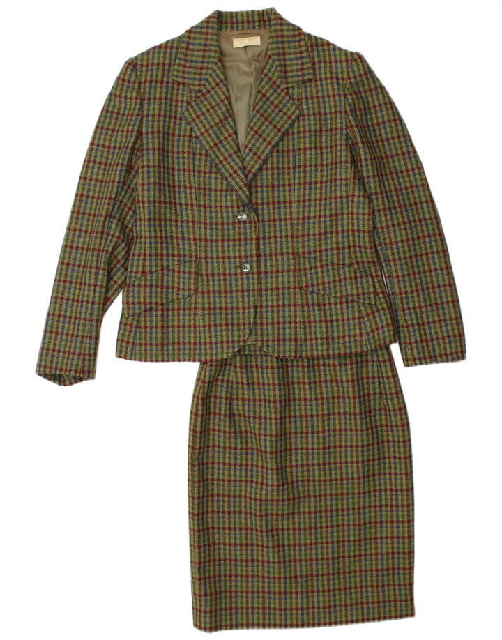 Vintage kvinders 2-knaps 2-delt nederdelsæt UK 12 Medium W26 Khaki Check