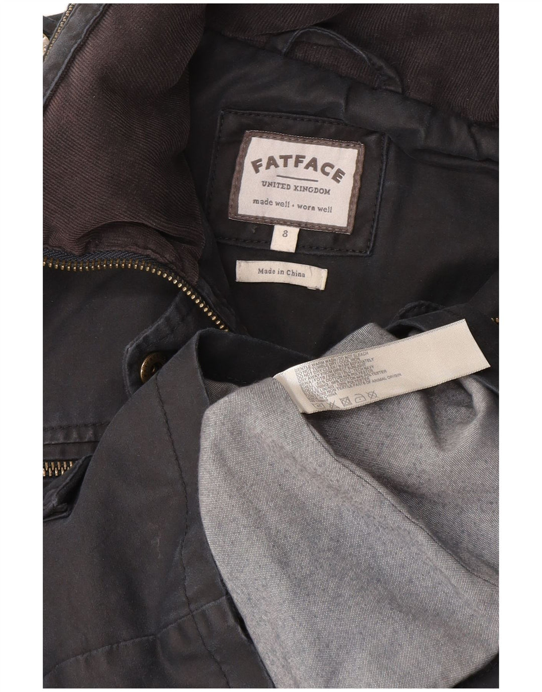 Fat Face Dame Hætte Military Jacket UK 8 Small Grey Bomuld