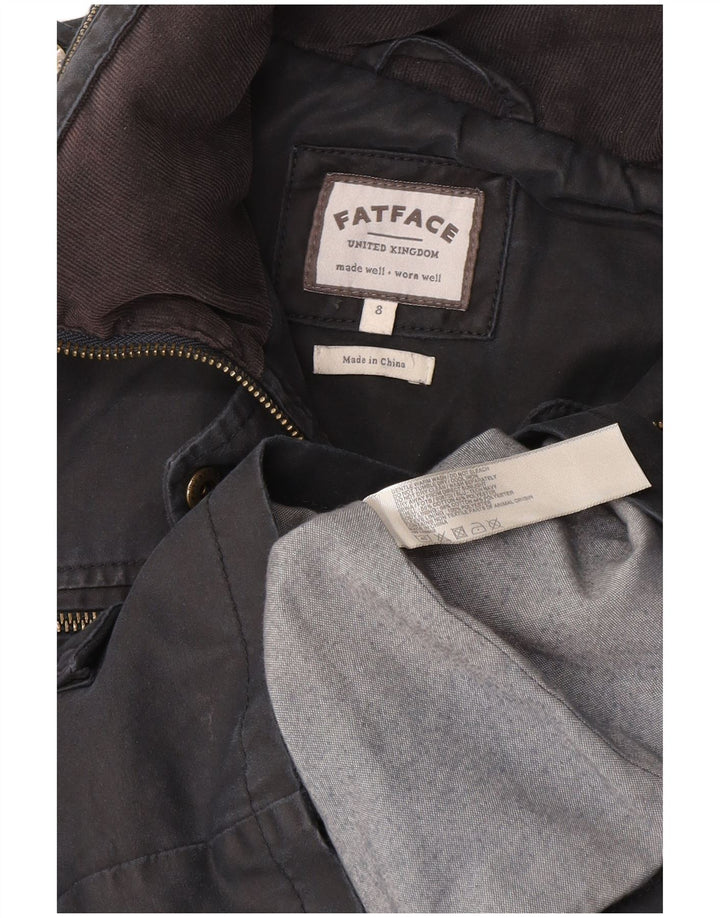 Fat Face Dame Hætte Military Jacket UK 8 Small Grey Bomuld