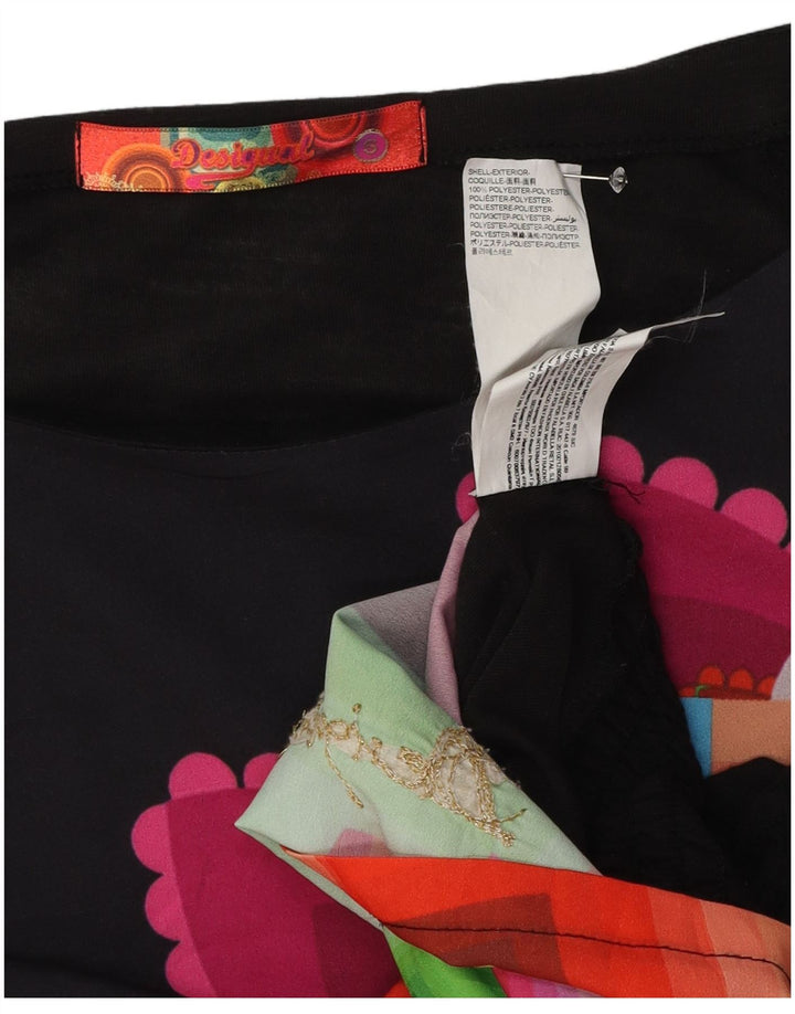Desigual Dame Oversized Grafisk Off Shoulder Top UK 10 Lille Sort