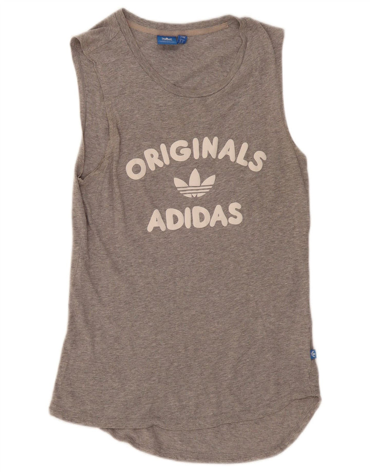 Adidas Dame Tunika Grafisk Vest Top UK 8 Lille Grå Bomuld