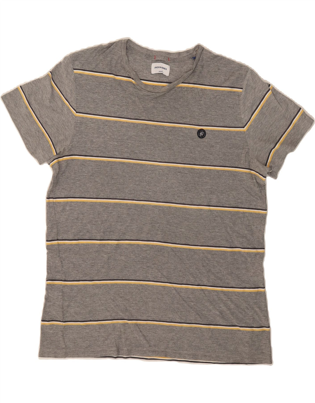 JACK & JONES Mens T-Shirt Top XL Grey Striped Cotton Vintage Jack & Jones and Second-Hand Jack & Jones from Messina Hembry 