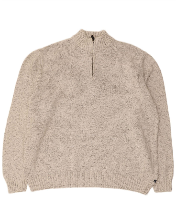 Chaps Herre Zip Neck Jumper Sweater 2XL Grå Flecked Bomuld