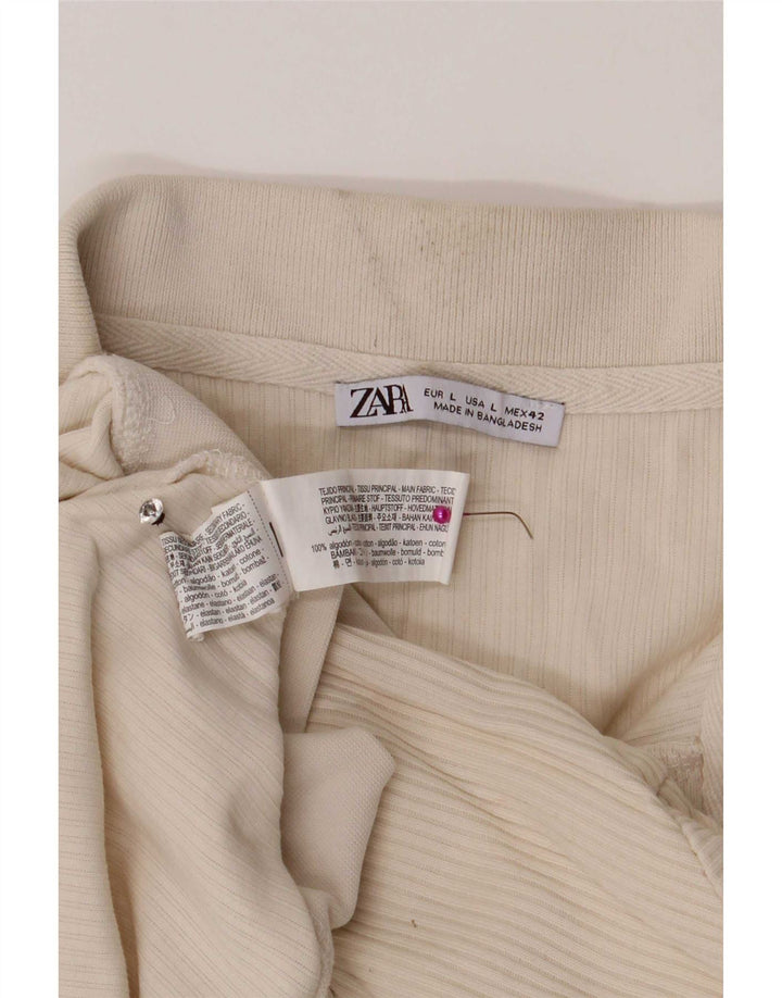 Zara Herre Polo Shirt Large Off White Bomuld